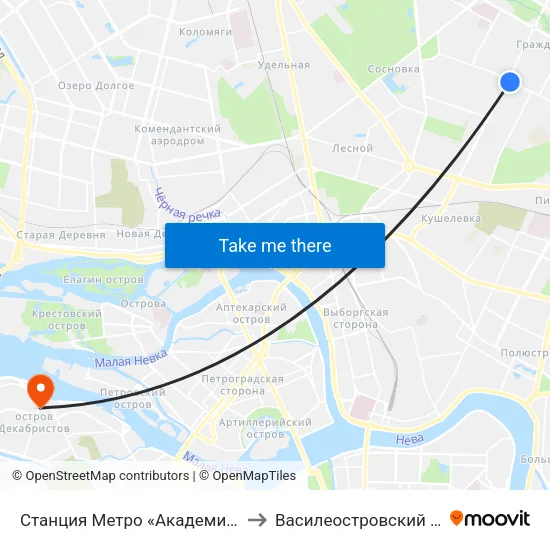 Станция Метро «Академическая» to Василеостровский Район map