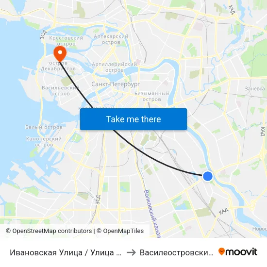Ивановская Улица / Улица Бабушкина to Василеостровский Район map