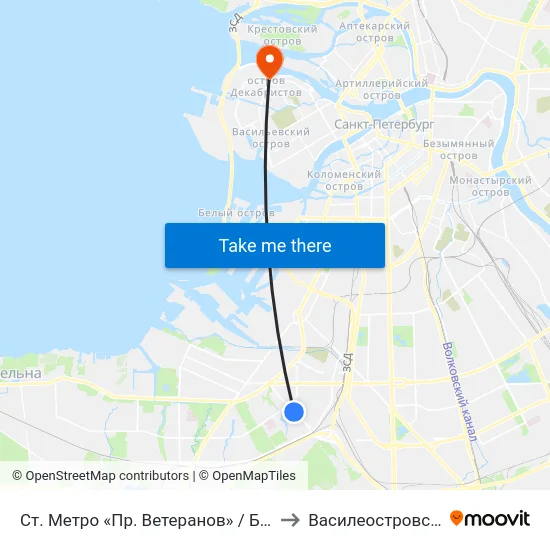 Ст. Метро «Пр. Ветеранов» / Бульвар Новаторов to Василеостровский Район map