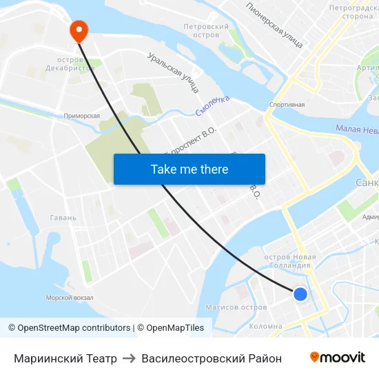 Мариинский Театр to Василеостровский Район map