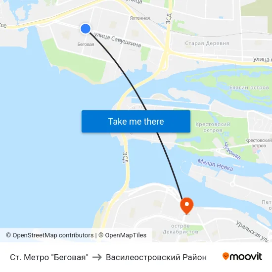 Ст. Метро "Беговая" to Василеостровский Район map