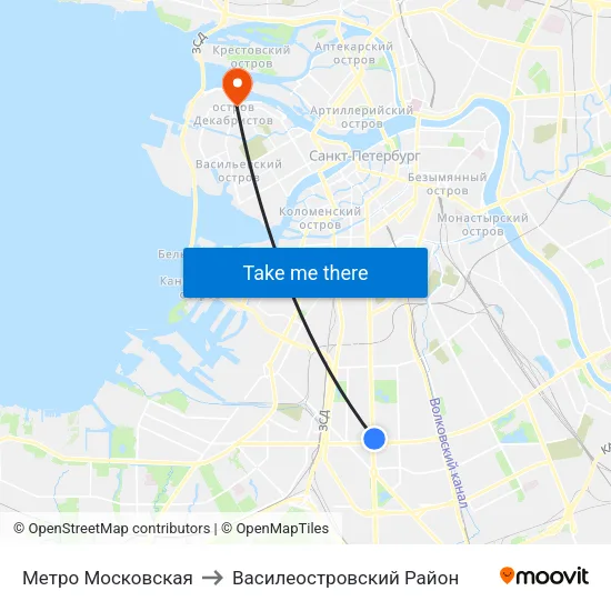 Метро Московская to Василеостровский Район map
