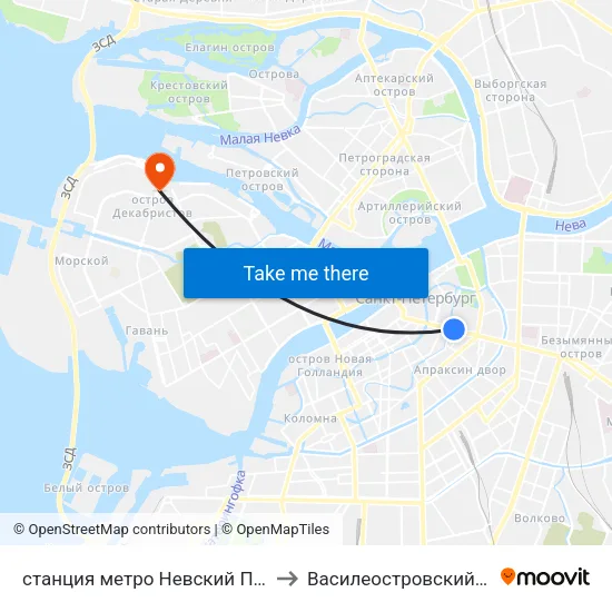станция метро Невский Проспект to Василеостровский Район map