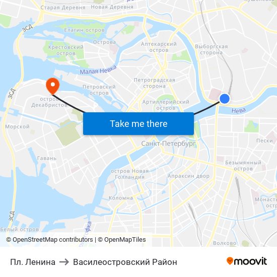 Пл. Ленина to Василеостровский Район map