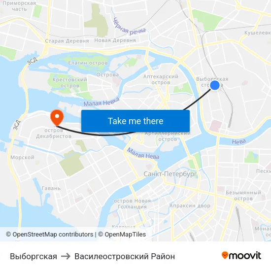 Выборгская to Василеостровский Район map