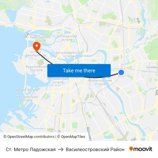 Ст. Метро Ладожская to Василеостровский Район map