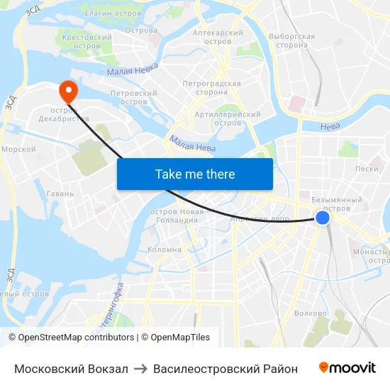 Московский Вокзал to Василеостровский Район map