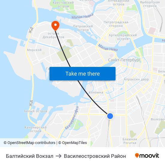 Балтийский Вокзал to Василеостровский Район map