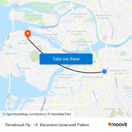 Литейный Пр. to Василеостровский Район map