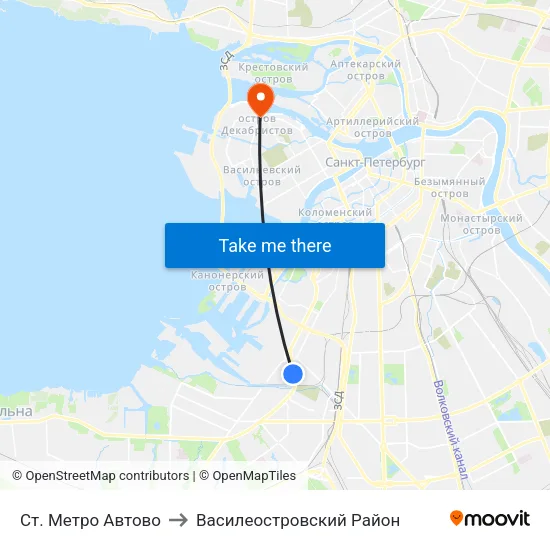 Ст. Метро Автово to Василеостровский Район map