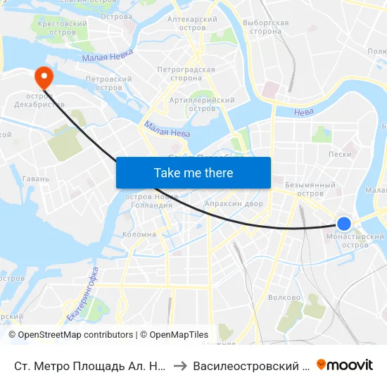 Ст. Метро Площадь Ал. Невского to Василеостровский Район map