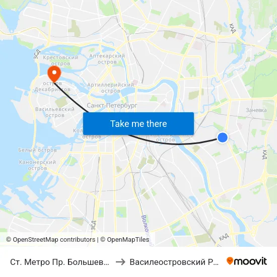 Ст. Метро Пр. Большевиков to Василеостровский Район map