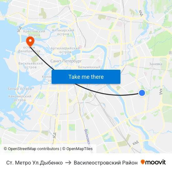 Ст. Метро Ул.Дыбенко to Василеостровский Район map