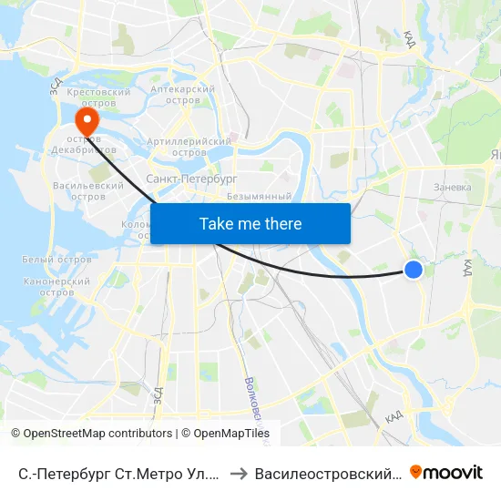 С.-Петербург  Ст.Метро Ул.Дыбенко to Василеостровский Район map