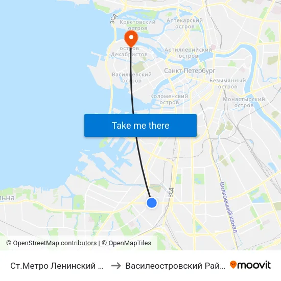 Ст.Метро Ленинский Пр. to Василеостровский Район map