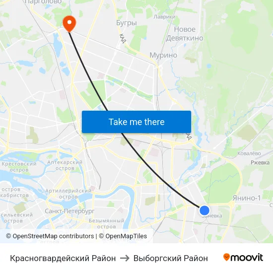 Красногвардейский Район to Выборгский Район map