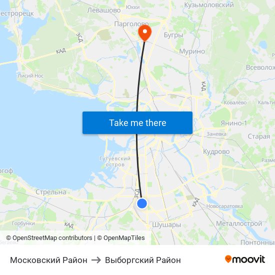 Московский Район to Выборгский Район map