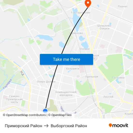 Приморский Район to Выборгский Район map