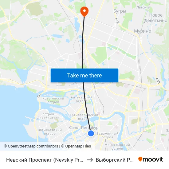 Невский Проспект (Nevskiy Prospekt) to Выборгский Район map