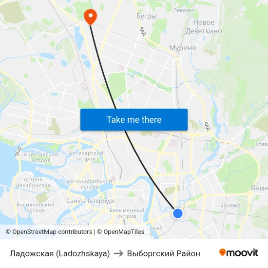 Ладожская (Ladozhskaya) to Выборгский Район map