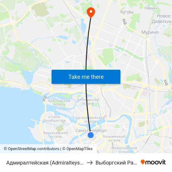 Адмиралтейская (Admiralteyskaya) to Выборгский Район map