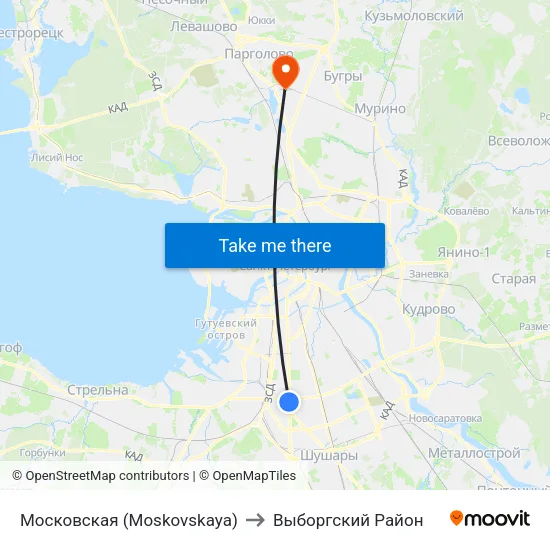 Московская (Moskovskaya) to Выборгский Район map