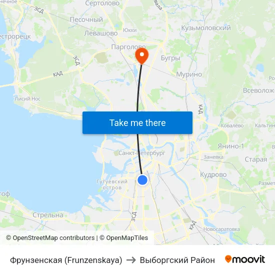 Фрунзенская (Frunzenskaya) to Выборгский Район map