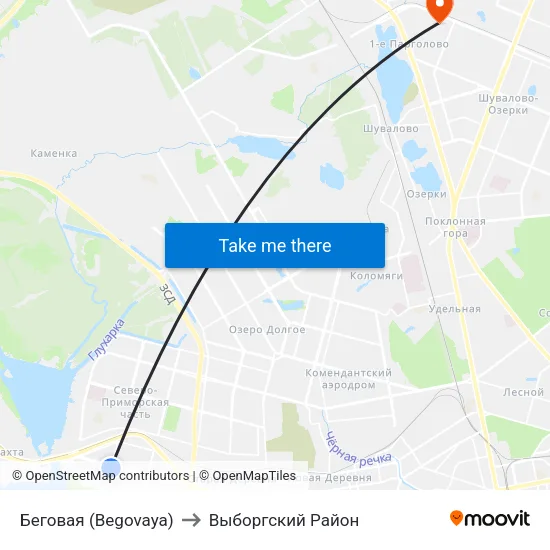 Беговая (Begovaya) to Выборгский Район map