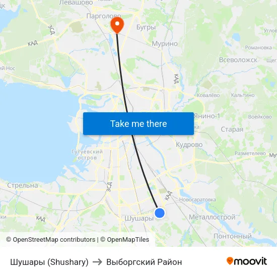 Шушары (Shushary) to Выборгский Район map