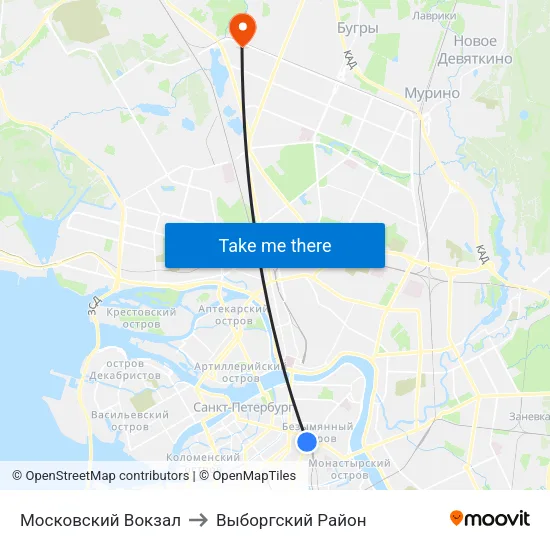 Московский Вокзал to Выборгский Район map