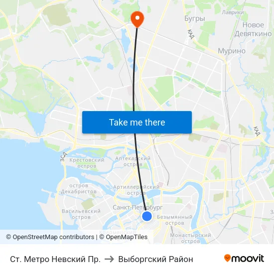 Ст. Метро Невский Пр. to Выборгский Район map