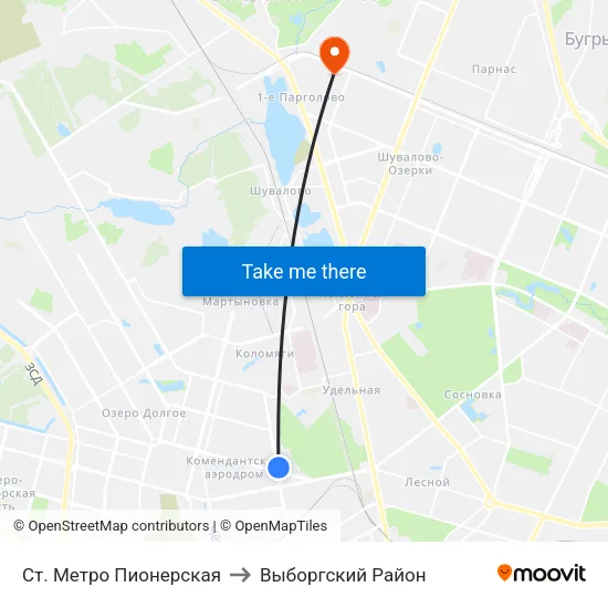 Ст. Метро Пионерская to Выборгский Район map