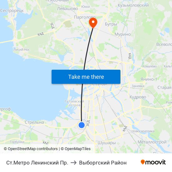 Ст.Метро Ленинский Пр. to Выборгский Район map