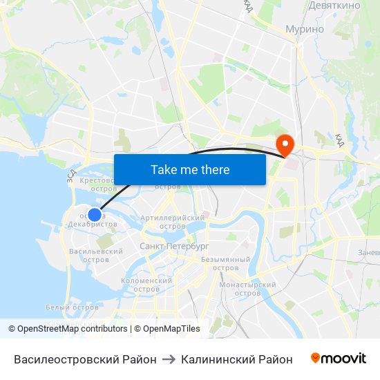 Василеостровский Район to Калининский Район map