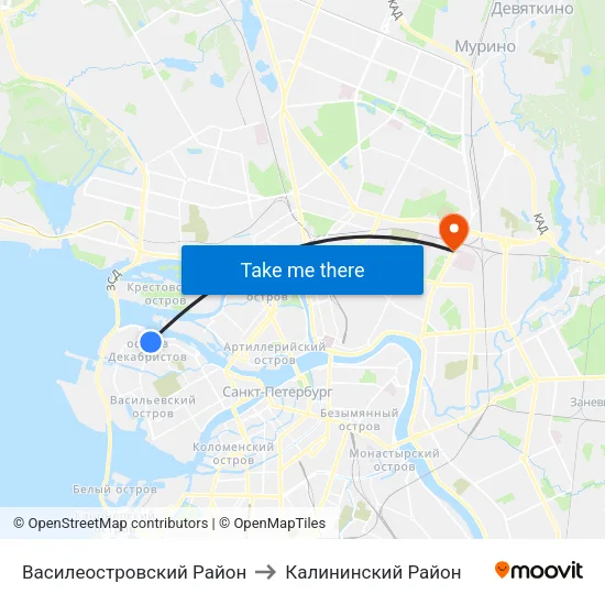 Василеостровский Район to Калининский Район map