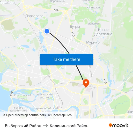 Выборгский Район to Калининский Район map