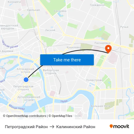 Петроградский Район to Калининский Район map