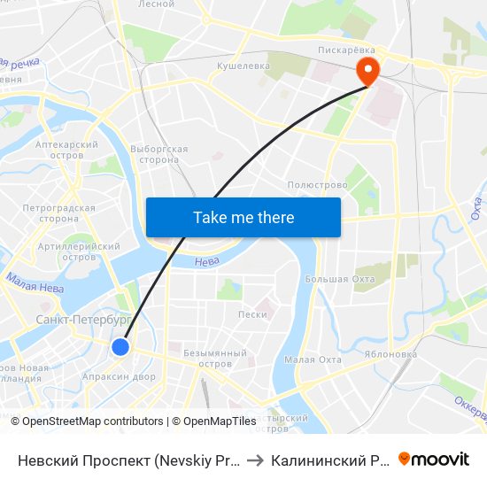 Невский Проспект (Nevskiy Prospekt) to Калининский Район map