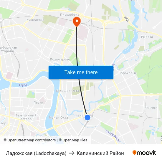 Ладожская (Ladozhskaya) to Калининский Район map