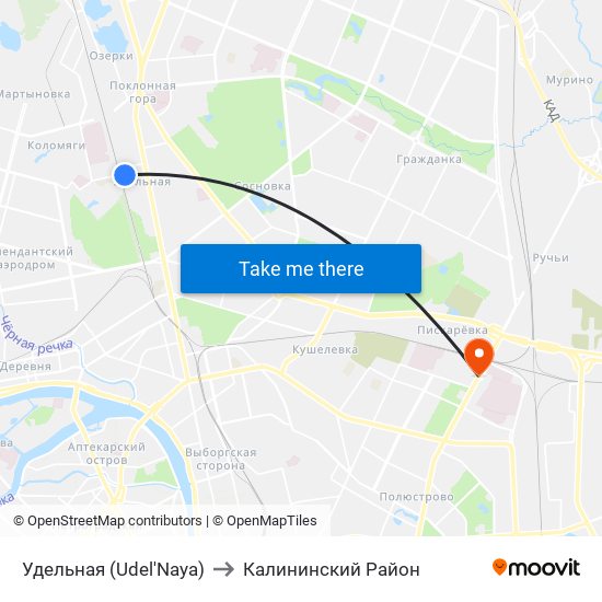 Удельная (Udel'Naya) to Калининский Район map