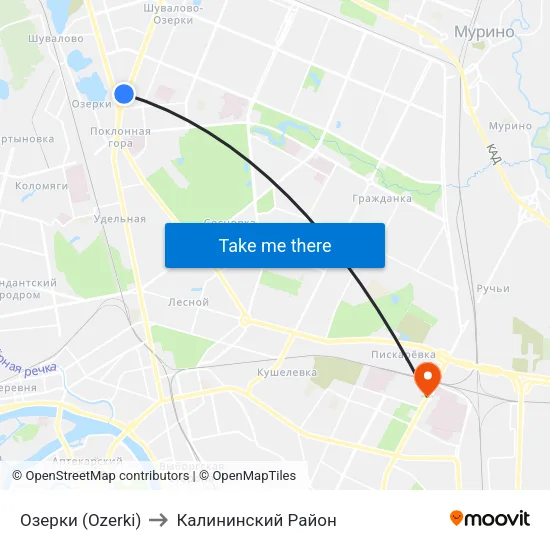Озерки (Ozerki) to Калининский Район map