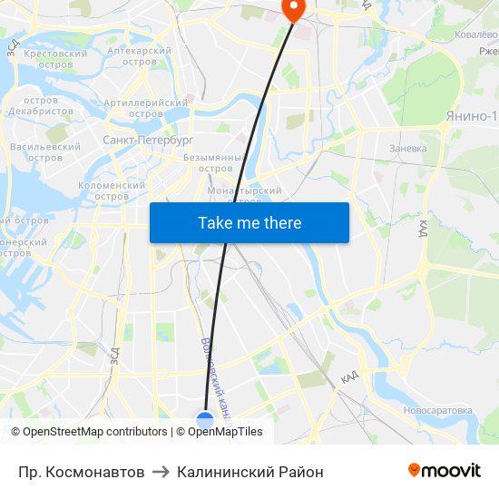 Пр. Космонавтов to Калининский Район map