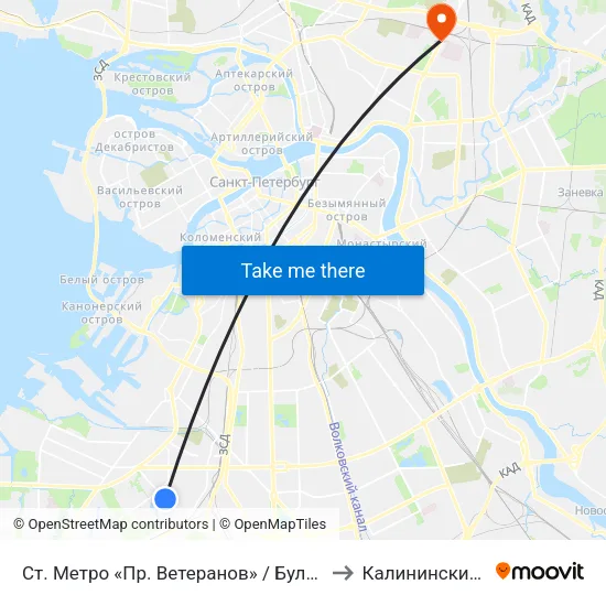 Ст. Метро «Пр. Ветеранов» / Бульвар Новаторов to Калининский Район map