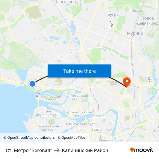 Ст. Метро "Беговая" to Калининский Район map