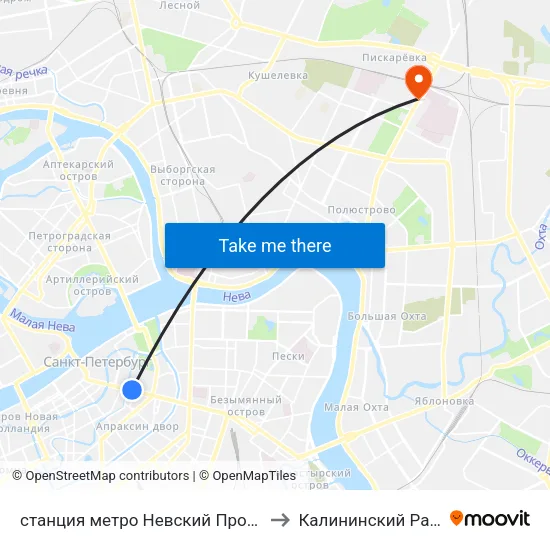 станция метро Невский Проспект to Калининский Район map