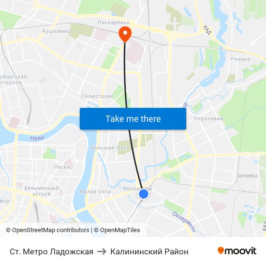 Ст. Метро Ладожская to Калининский Район map