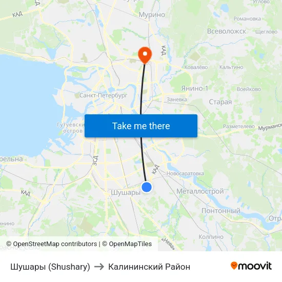 Шушары (Shushary) to Калининский Район map