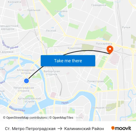 Ст. Метро Петроградская to Калининский Район map