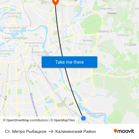 Ст. Метро Рыбацкое to Калининский Район map