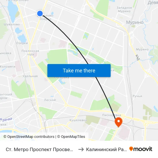 Ст. Метро Проспект Просвещения to Калининский Район map